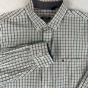 IZOD Men's L Dress Shirt Long Sleeve Plaid Check Collared Classic Work Casual
